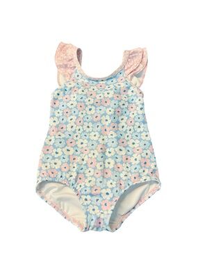 Florence Eiseman Blue and Pink Floral One-Piece Swimsuit Size 3T